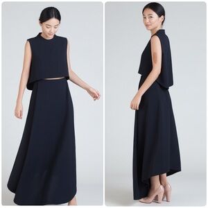 KAREEM Waterfall Deep Pleated Maxi Skirt Black Blue Asymmetrical Hem Sz Small